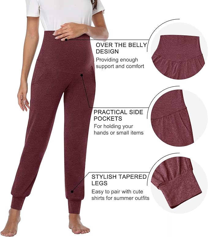 AMPOSH Women's Maternity Pants Stretchy Lounge Workout Pants Casual Loose Comfy Pregnancy Joggers with Pockets