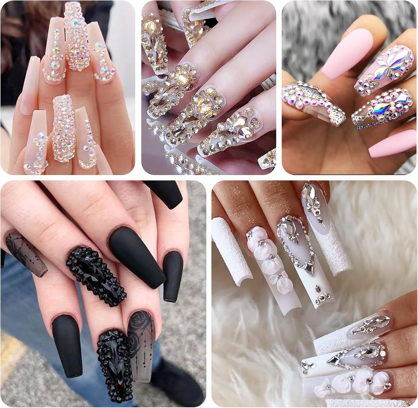 Dowarm 6000PCS Champagne Gold Nail Rhinestones, 16 Types of 800PCS Special-Shaped Diamonds + 5200PCS Flatback Rhinestones, 3D Glass Gemstones for Nail Crafts Decoration, Jewelry Gem Stones Charm