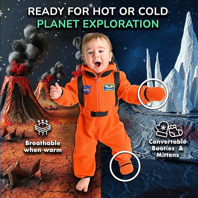 Astronaut Fleece Bodysuit - Baby & Toddler Kids Fleece Bunting with Full Zipper – Hooded One Piece NASA Jumpsuit