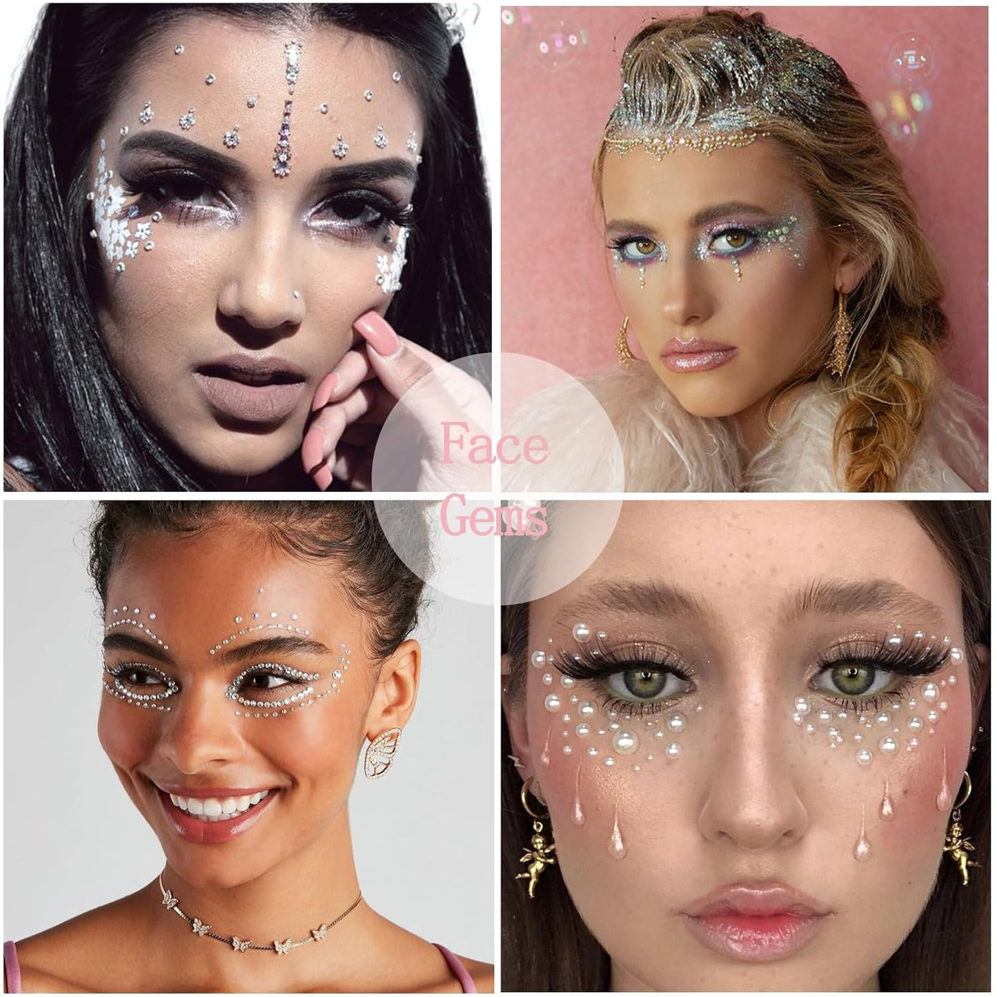 Nail Art Charms White Bow Nail Rhinestones with Glue Gel Flatback Pearls Luxurious Nails Gems Supplies Accessories White Silver Jewelry Pearls for Women Nails DIY Design