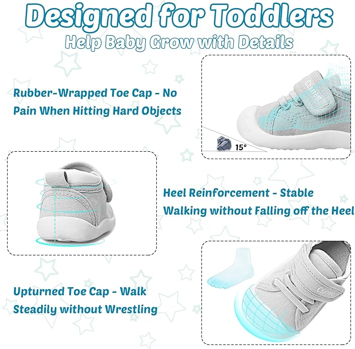 Baby Walking Shoes Toddler Girl Boy Soft Sole Breathable Cotton Canvas Shoes Infant Lightweight Non-Slip Safer Slip-on First Walkers Shoes Casual Tennis Wide Sneakers Rubber Soles Running Outdoor