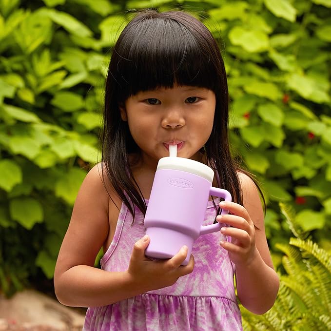 Infantino My 1st Tumbler, Silicone Sippy Cup with Straw & Handle, Spill-Resistant Baby Cup for On-the-Go, BPA-Free Transition Bottle, Lilac