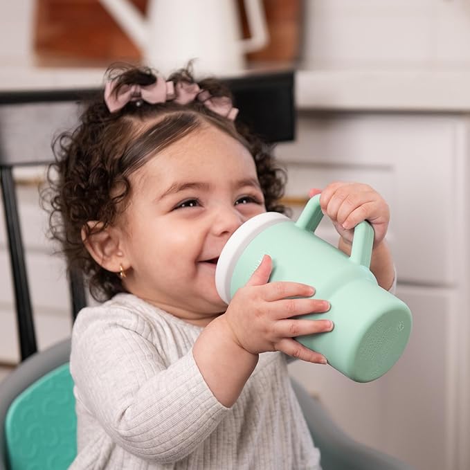 Infantino My 1st Tumbler, Silicone Sippy Cup with Straw & Handle, Spill-Resistant Baby Cup for On-the-Go, BPA-Free Transition Bottle, Mint