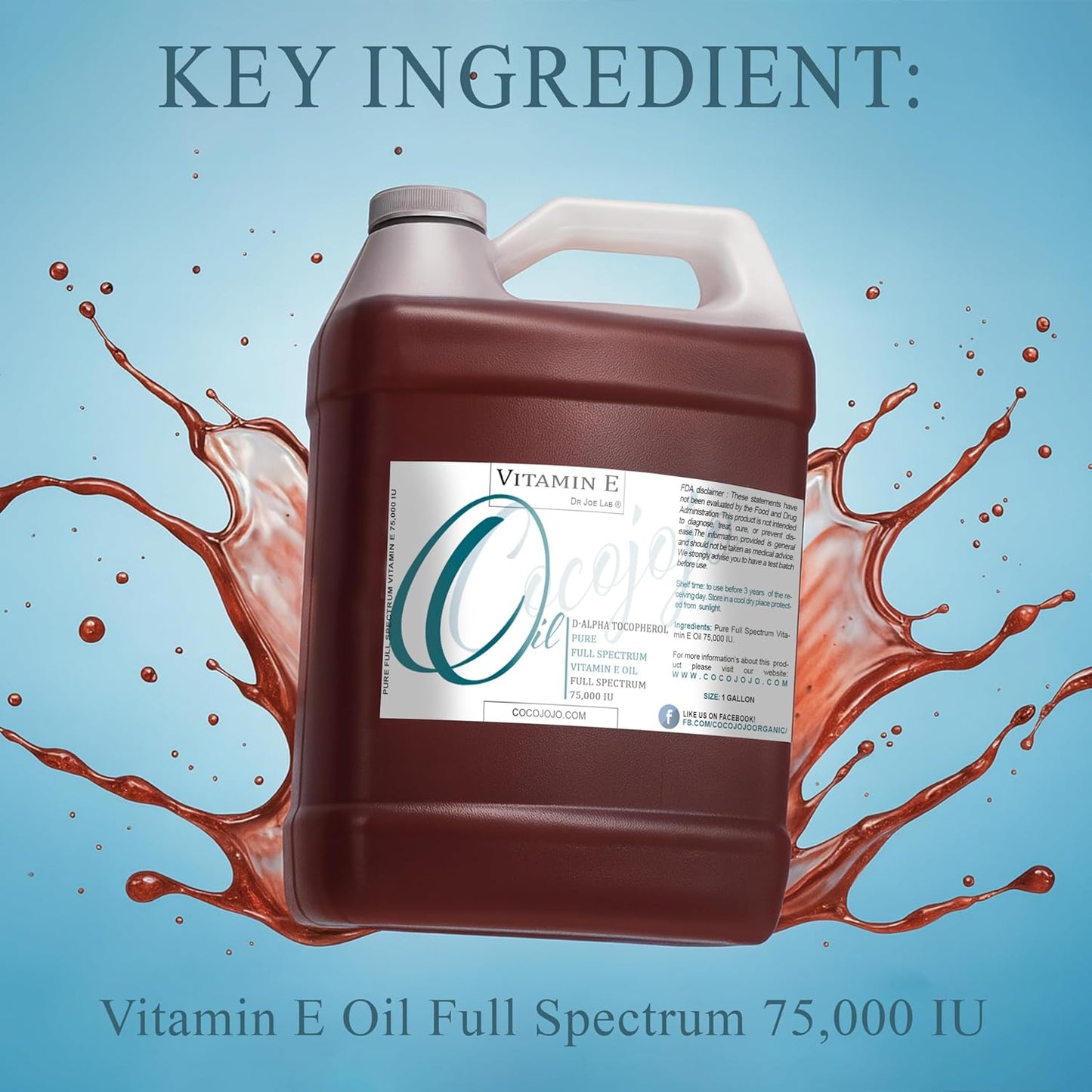 Vitamin E Oil - Pure & Undiluted, Full Spectrum, Alpha Tocopherol, 75,000 IU - 1 Gallon - for Skin, Hair, Nails, Body Care Hydrating Rejuvenating Skin Oil