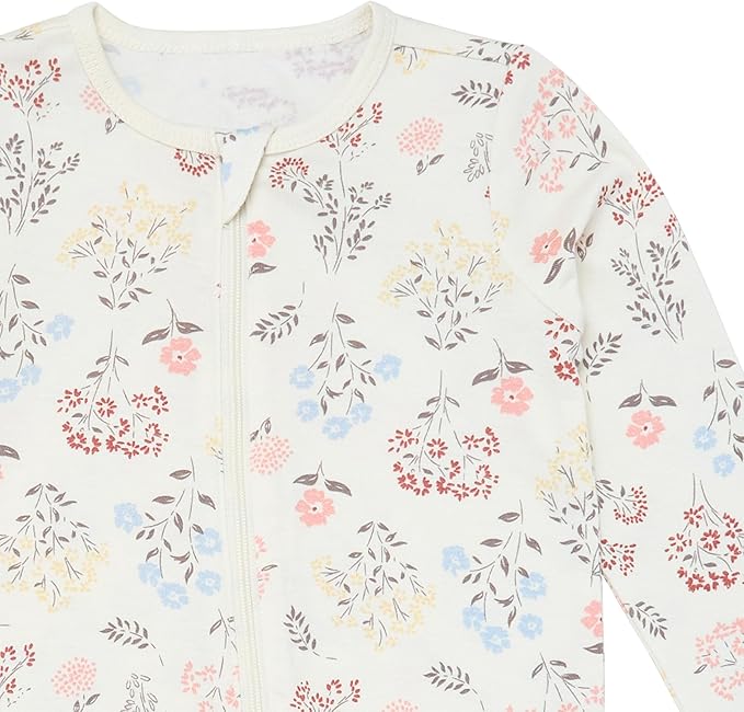Modern Moments by Gerber Baby Girls' Viscose Sleep 'N Play With Mittens, Ivory Wildflower, 6-9 Months