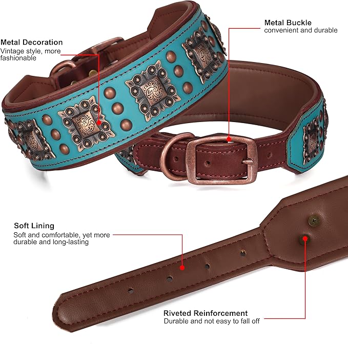 PET ARTIST Upgrade Padded Leather Dog Collar, 2 inch Wide Genuine Leather Dog - Image 5