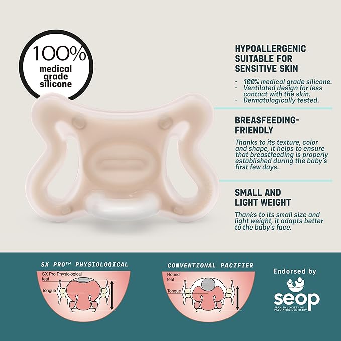 Suavinex Zero Zero Silicone Baby Pacifier w/SX Pro Physiological Pacifier Nipple (0-6M), Medium
