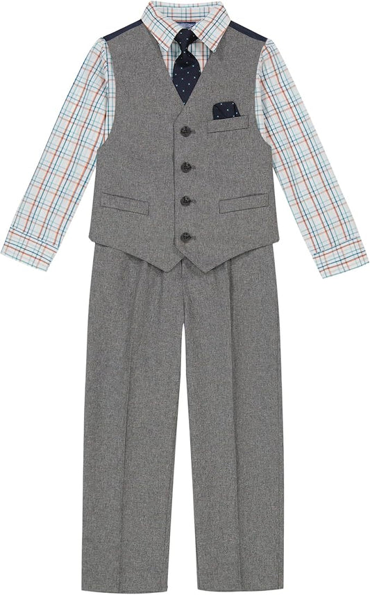Nautica Boys' 4-Piece Formal Suit Set with Vest, Pants, Collared Dress Shirt, and Tie