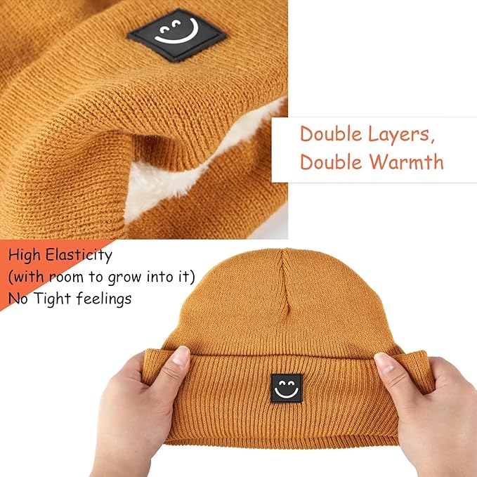 Baby Beanie Hat 3 Packs with Cute Smiley Face, Toddler Girls Boys Baby Hats Winter, Kids Winter Hat Cold Weather