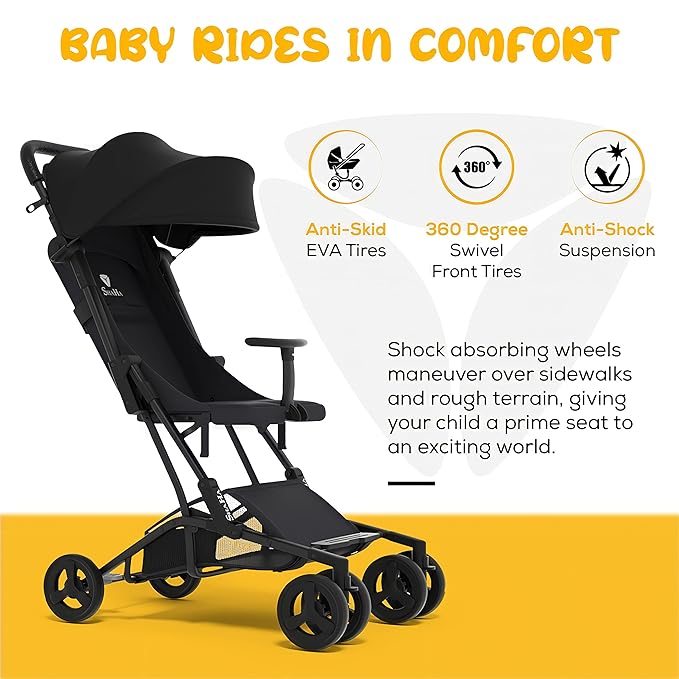 Lightweight Foldable Travel Stroller - Baby Toddler Stroller with Swivel Wheels, Sun Canopy & Reclining Backrest - Red