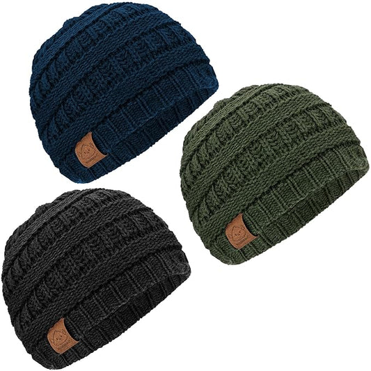 3-Pack Baby Beanies for Boys, Girls - Stretchy Knit Baby Hats, Cute Newborn & Toddler Winter Hat, Soft & Warm Infant Beanie 6-36 Months (Urban, M)