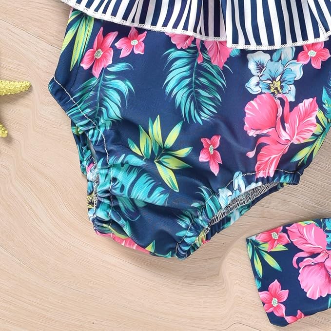Toddler Baby Girls Ruffles Bikini One Piece Swimsuits Floral Off Shoulder Swimwear Beach Bathing Suit
