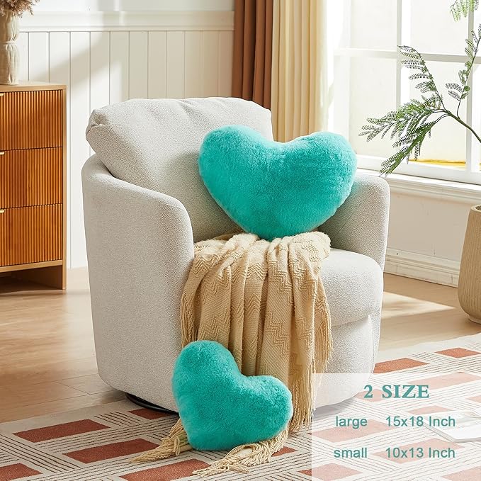 EastTree Heart Pillows, Teal Heart Shaped Pillows, Ultra Soft Extra-Large Fluffy Pillows, Love Throw Pillows Gifts, Women Girls Living Room Decor 15x18 Inch