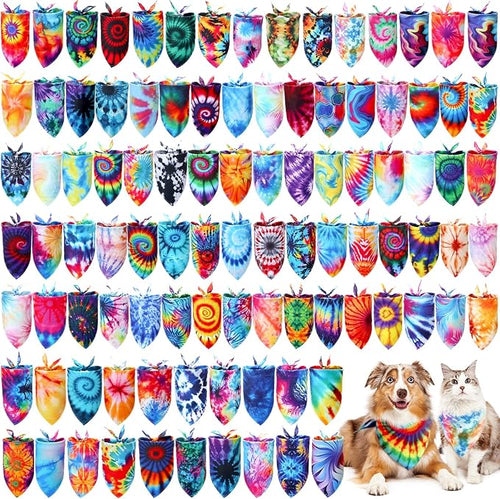 150 Pcs Tie Dye Dog Bandanas Bulk Pet Bibs Colorful Triangle Scarf Tie Dye Pet by Huhumy