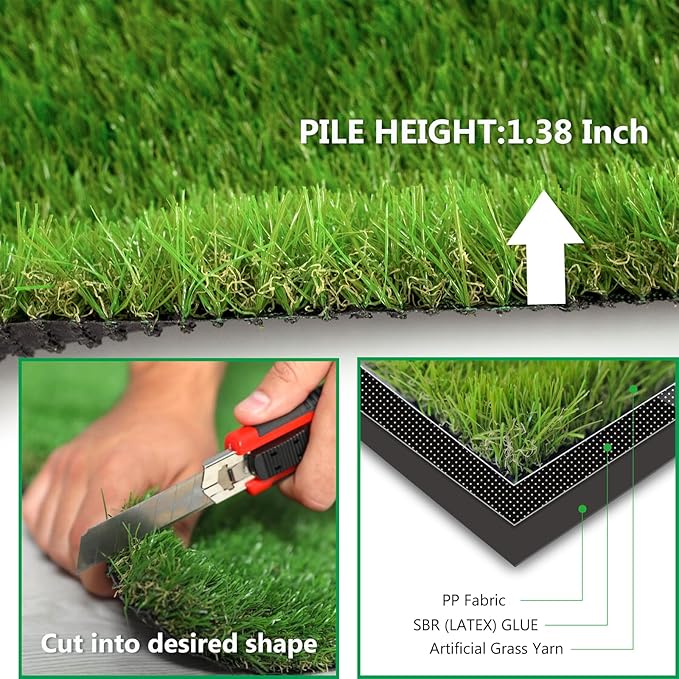 Artificial Grass Rug Outdoor Indoor 7FTX87FT Fake Grass Carpet Green Synthetic - Image 4