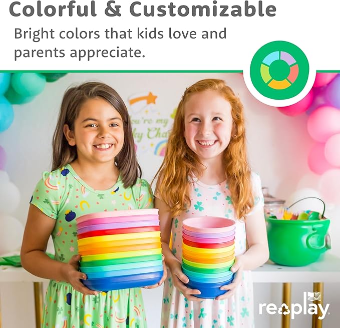 Re-Play 12 oz. Toddler Bowls Set of 3 - Kids Deep-Walled, Durable & Reusable Snack and Meal Bowls, Dishwasher & Microwave Safe, BPA-Free, Made in USA from Recycled Plastic, Easter