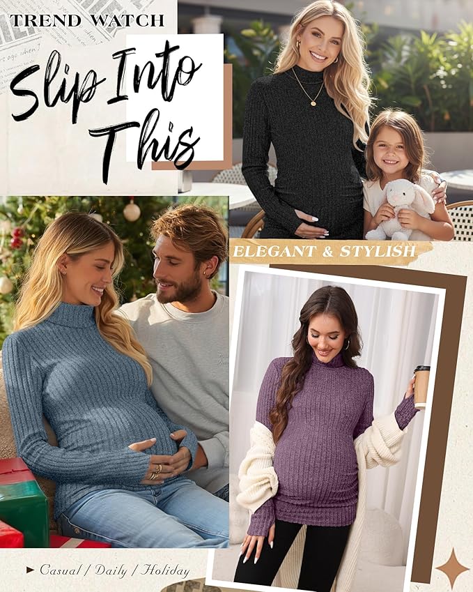 3 Pack Maternity T-Shirts Pregnancy Tops Women Sweater Long Sleeve Turtleneck Ribbed Finger Sleeve Outfits