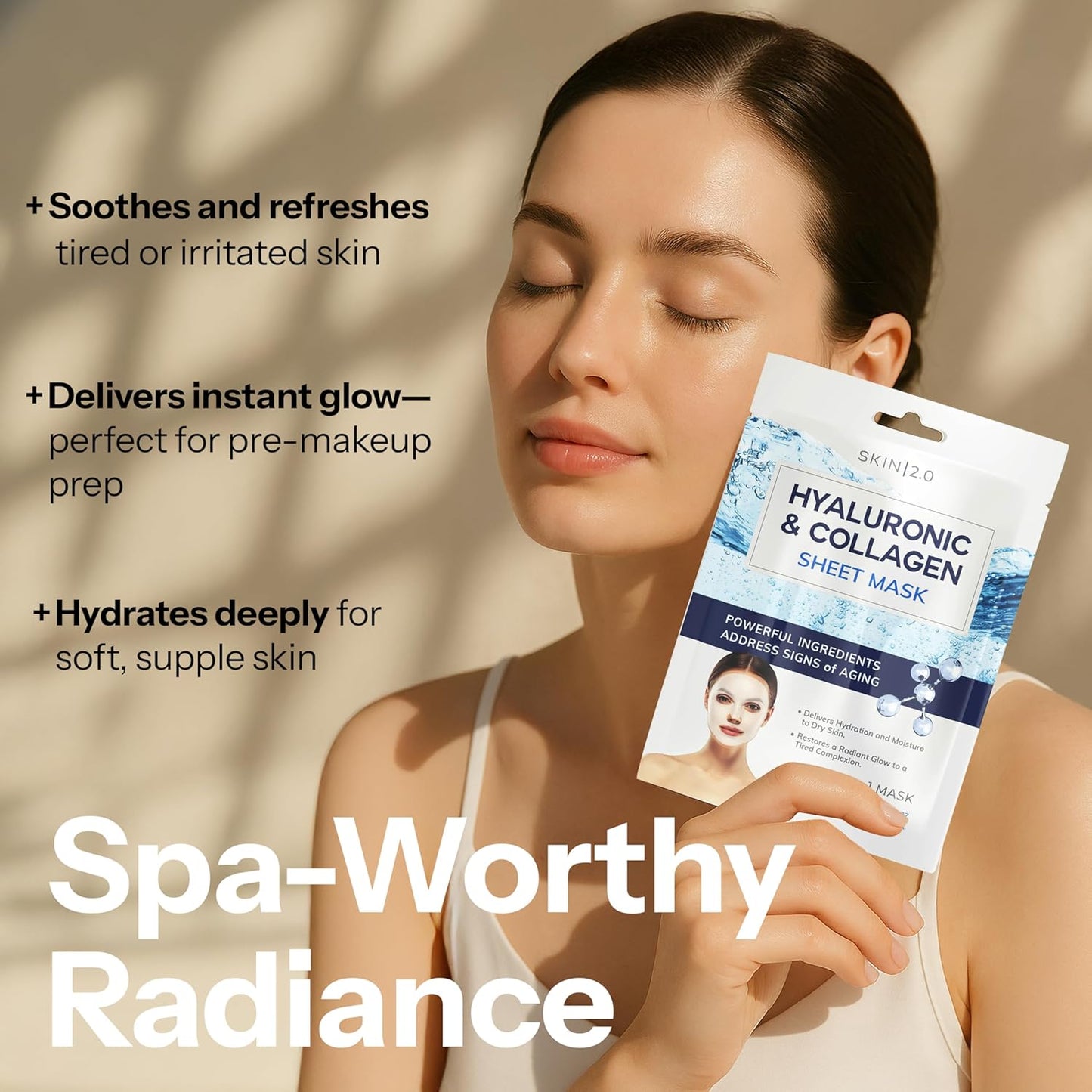 Hyaluronic Acid & Collagen Sheet Mask - Hydrating, Anti-Aging, Firming - Dermatologist Tested Korean Skincare - Clean Beauty, Natural Ingredients, Cruelty-Free, All Skin Types - 5 Masks