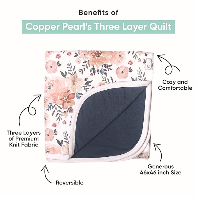 Copper Pearl Three-Layer Baby Blanket: Soft Baby Quilts for Boys and Girls | Breathable, Cozy, Toddler Blanket | Baby Quilt for Newborns | 46x46 Premium Polyester/Rayon | Lark