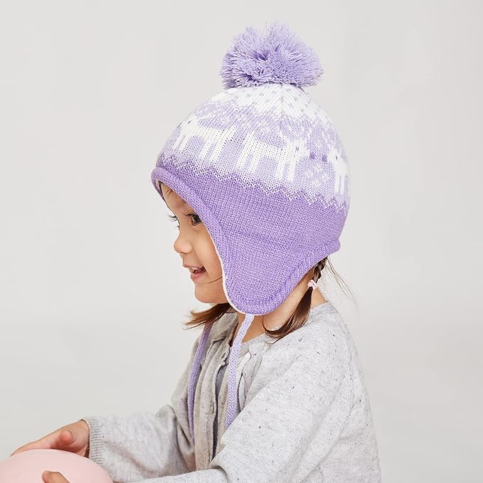 LANGZHEN Toddler Kids Infant Winter Hat,Earflap Knit Warm Cap Fleece Lined Beanie for Baby Boys Girls