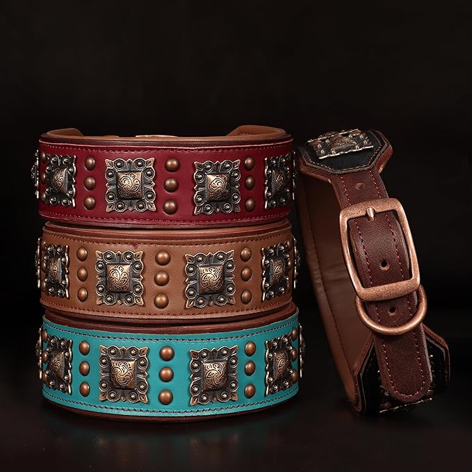 PET ARTIST Upgrade Padded Leather Dog Collar, 2 inch Wide Genuine Leather Dog - Image 4