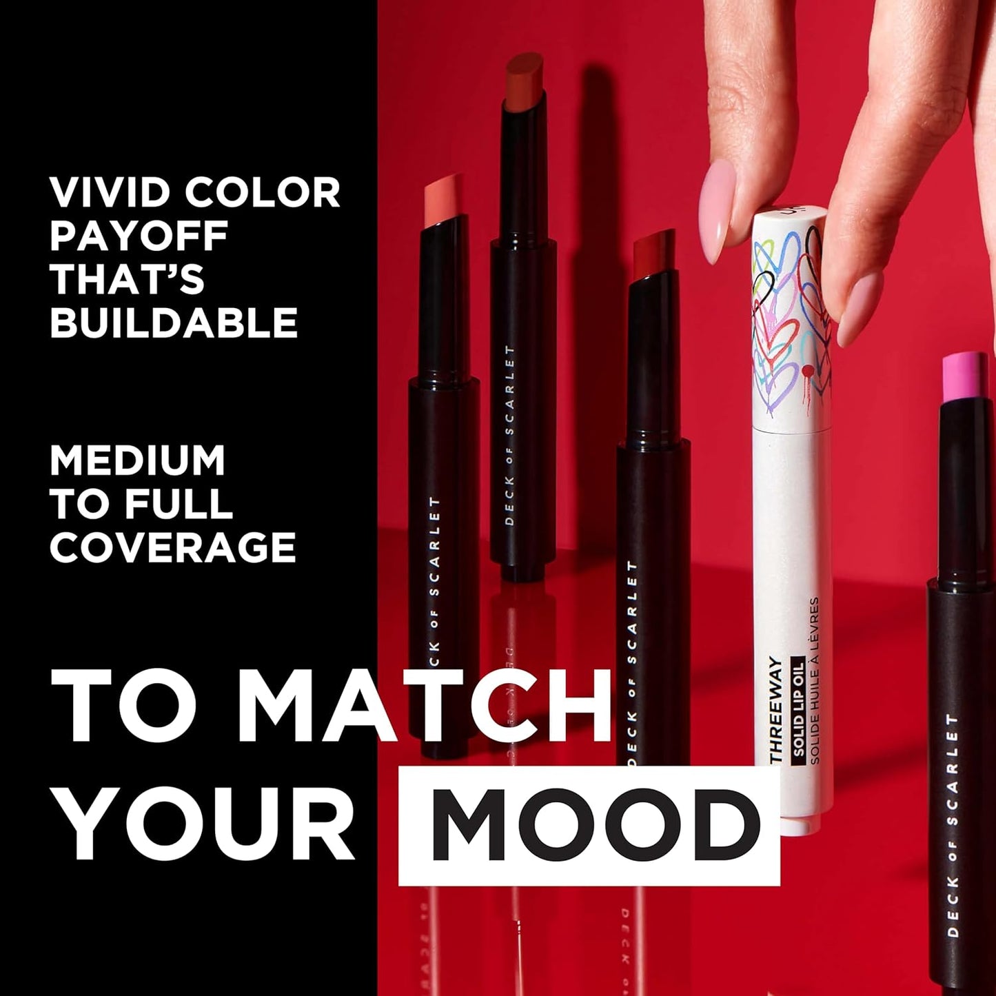 Deck of Scarlet Threeway Solid Lip Oil, Vegan Formula With Hyaluronic Acid and Hydrating Oil Blend, Glossy Finish - Coral Rose