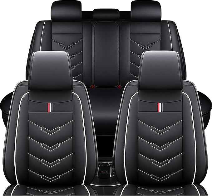 Leather Car Seat Covers Fit for LR Range Rover Evoque 2019-2025, 5 Seater Waterproof and Wear-Resistant Seat Cover Interior Accessories(Full Set,Black&White)
