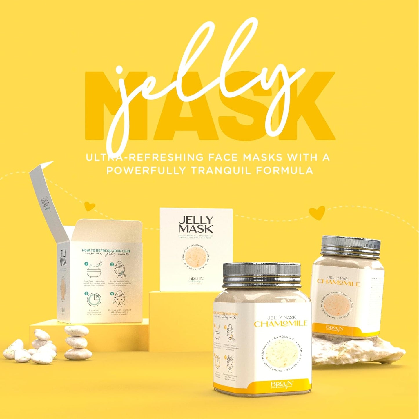 BRÜUN Peel-Off Chamomile Jelly Mask for Face Care – A 23 fl oz Rubber Mask Jar for 30 to 35 Treatments – A Skin Care Moisturizing Gel Mask of Spa Set for Men, Women and Adults