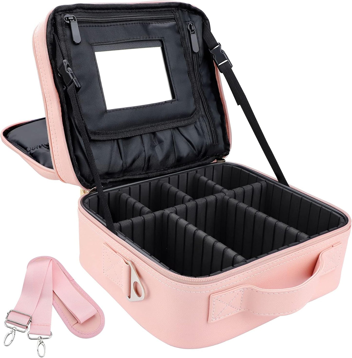 JOURMON Travel Makeup Bag Portable Cosmetic Train Case Organizer Artist Storage Bag with Adjustable Dividers for Cosmetics Makeup Brushes Toiletry Jewelry Digital Accessories(Cute Pink,S)