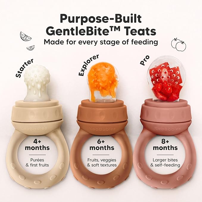 KeaBabies Baby Fruit Feeder 2pk - Silicone Baby Food Feeder for Babies 6-12 months, Breast Milk Popsicle for Teething, Weaning, Freeze Frozen Solid Food, BPA-Free Infant Feeding Essential (Terracotta)