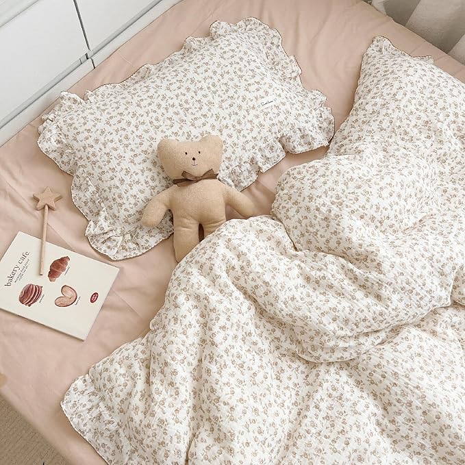 BuLuTu Cotton Muslin Kids Toddler Pillowcase Standard Cute Camellia Flowers Super Soft Travel Pillow Nursery Pillowcase for Boys,Girls,Bedding Decor Machine Washable, Durable Pillowcase,1 Piece