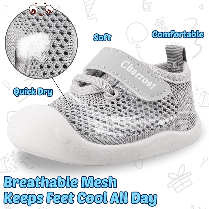 Baby Walking Shoes Toddler Girl Boy Soft Sole Breathable Cotton Canvas Shoes Infant Lightweight Non-Slip Safer Slip-on First Walkers Shoes Casual Tennis Wide Sneakers Rubber Soles Running Outdoor