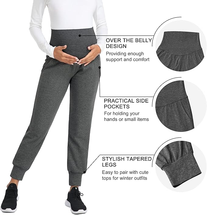 AMPOSH Women's Maternity Pants Stretchy Lounge Workout Pants Casual Loose Comfy Pregnancy Joggers with Pockets