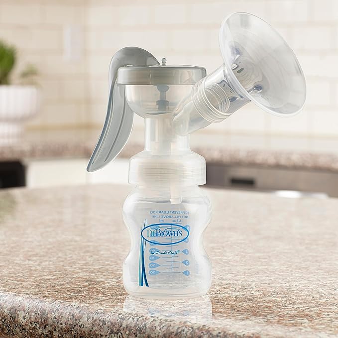 Dr. Brown's Manual Breast Pump with SoftShape 100% Silicone Shield (B,25mm flange) & Anti-Colic Options+ Wide-Neck Baby Bottle 5 oz/150 mL,with Level 1 Slow Flow Nipple