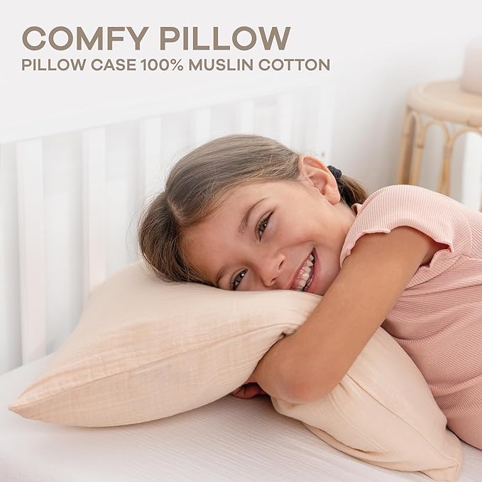 Comfy Cubs Toddler Pillow with Muslin Pillowcase, 13 x 18 in - Travel and Sleep Support for Kids - Lightweight, Breathable Microfiber Fill - Soft and Cozy Small Pillow for Toddlers - Cream
