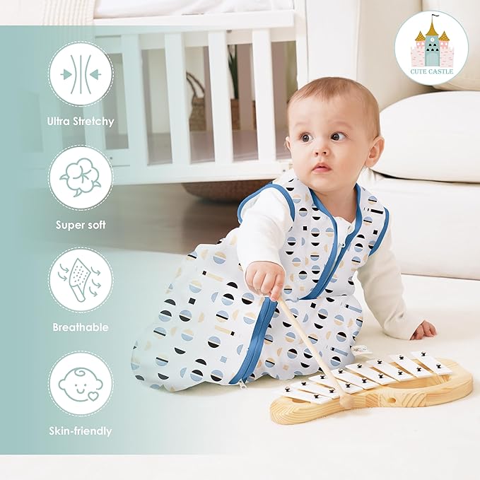 Cute Castle Baby Sleep Sack 18-24 Months - Lightweight 100% Cotton 2-Way Zipper TOG 0.5 Infant Wearable Blanket, Newborn Essentials Toddler Sleep Clothes (3 Pack Blue)