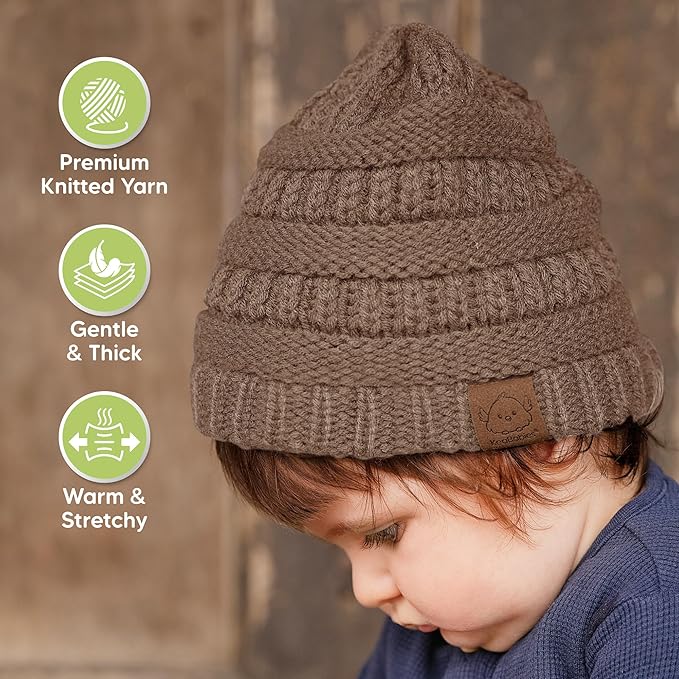 3-Pack Baby Beanies for Boys, Girls - Stretchy Knit Baby Hats, Cute Newborn & Toddler Winter Hat, Soft & Warm Infant Beanie 6-36 Months (Wine, M)