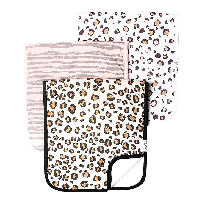 Copper Pearl Premium Baby Burp Cloths - 3-Pack Large Cotton Burp Cloths, Extra Soft Spit Up Rags with 3 Absorbent Layers, Perfect for Baby Boy and Baby Girl Gifts (21" x 10" Size, Zara Set)