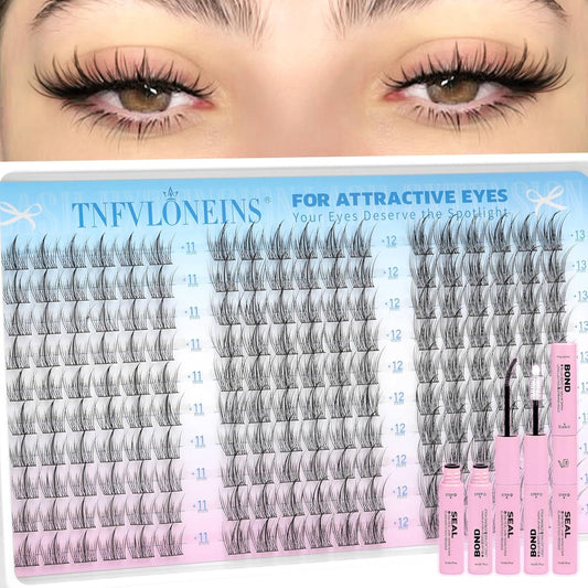 TNFVLONEINS Natural Lash Clusters Kit Wispy Lash Extension Kit Manga Eyelash Extension Kit Fairy Eyelash Clusters Kit DIY Eyelash Clusters Lashes 180Pcs Cluster Eyelash Extensions Individual Lashes