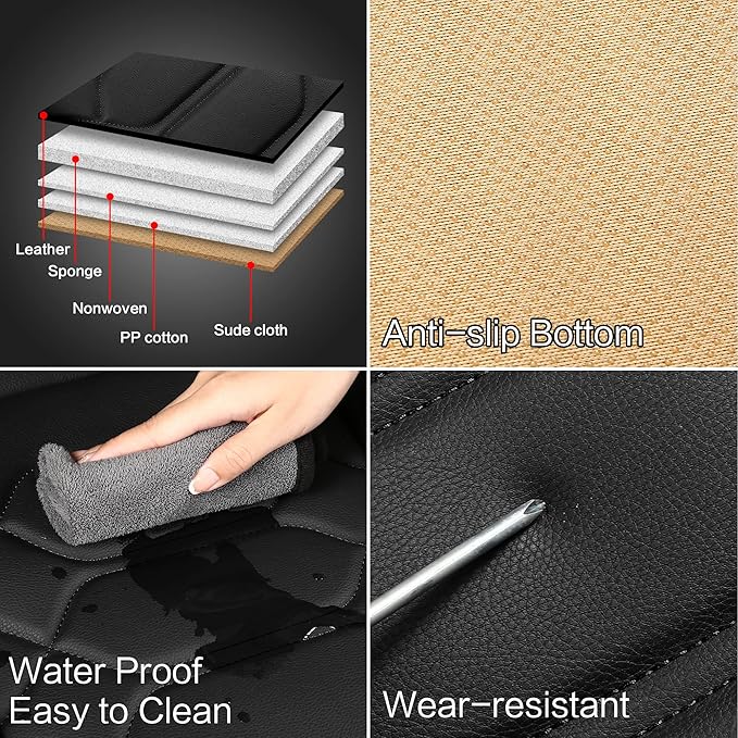 Pariitadin Leather Car Seat Covers Front Pair, Waterproof Faux Leather Seat Covers for Cars, Non-Slip Car Interior Covers Universal Fit for Most Cars Sedans Trucks SUVs, Black