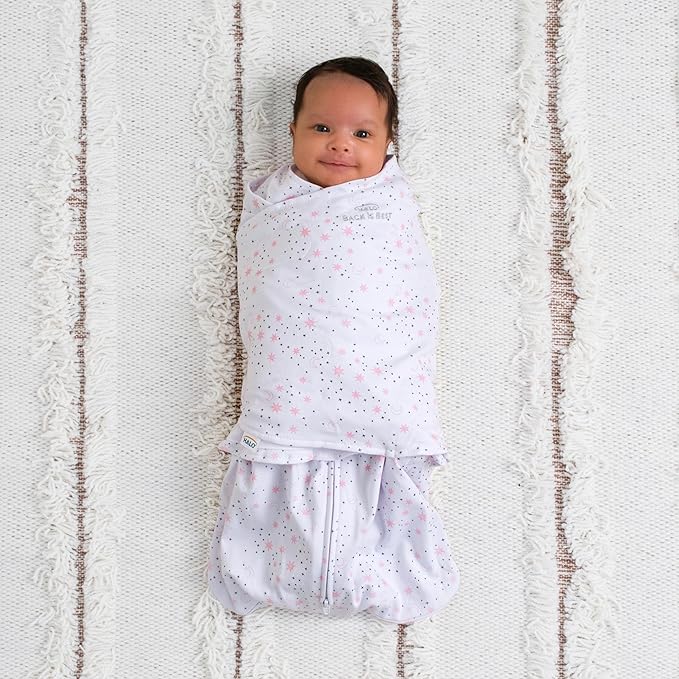 HALO 100% Cotton Sleepsack Swaddle, 3-Way Adjustable Wearable Blanket, TOG 1.5, Midnight Moons Pink, Newborn, 0-3 Months