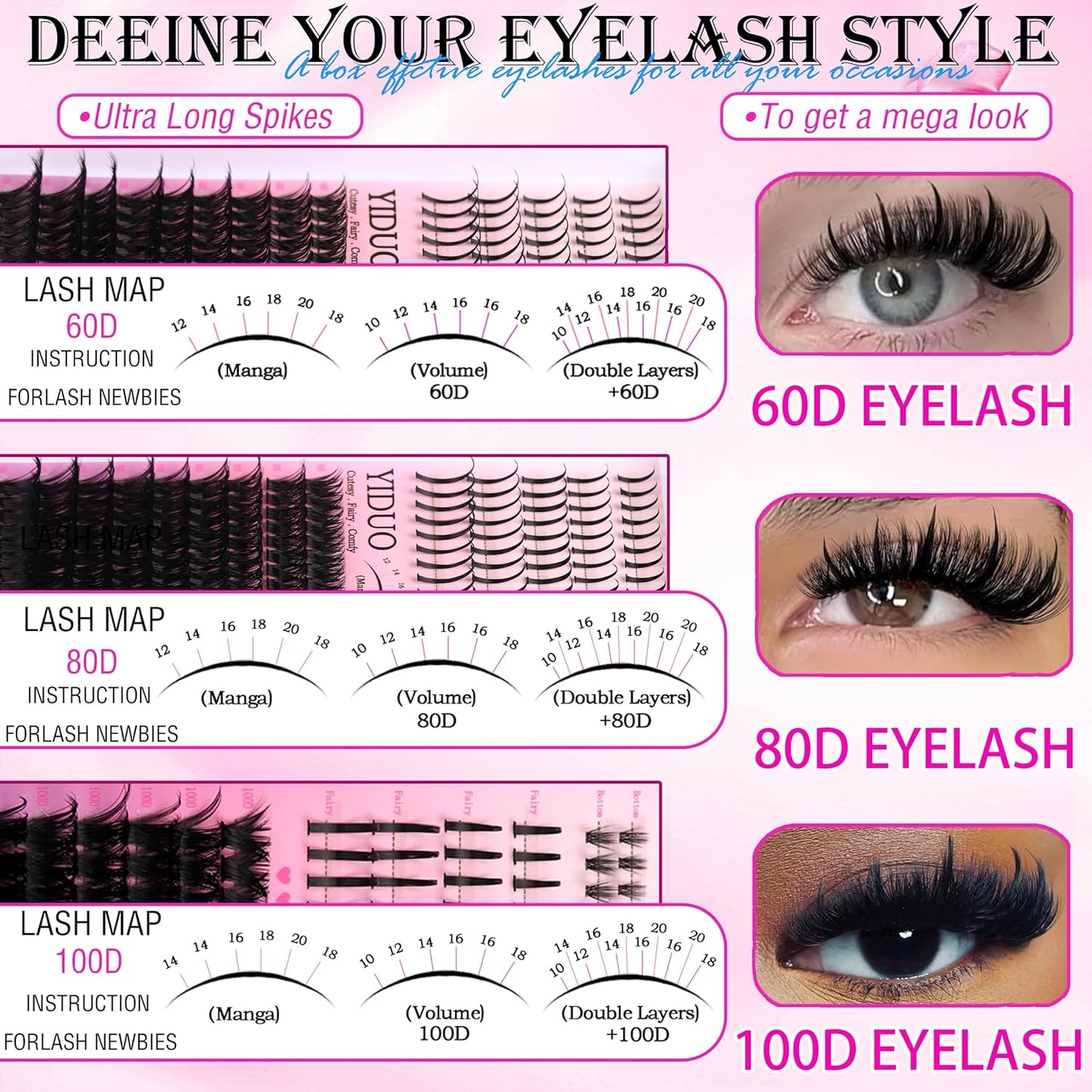 Lashes Clusters Kit with Spikes Bottom Extensions False Eyelashes 816Pcs Bulk Packs with 2X Bond&Seal Volume D Curl Wispy Individual Fake Eyelash Wholesale Large Pack for Beginners Gift Choice