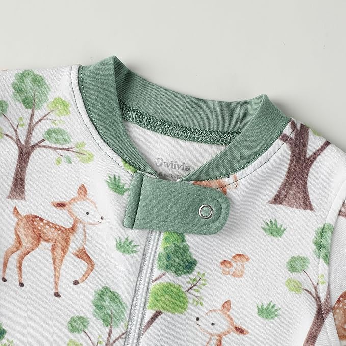 Owlivia Organic Cotton Baby Boy Girl Zip up Sleep 'N Play Pjs, Footless, Long Sleeve