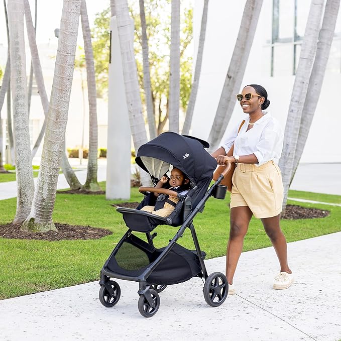 Joie Ginger 4-in-1 Convertible Pramette and Stroller, Height Adjustable seat, All-Wheel Suspension, Extra Storage – for Newborns and Toddlers (Evergreen)