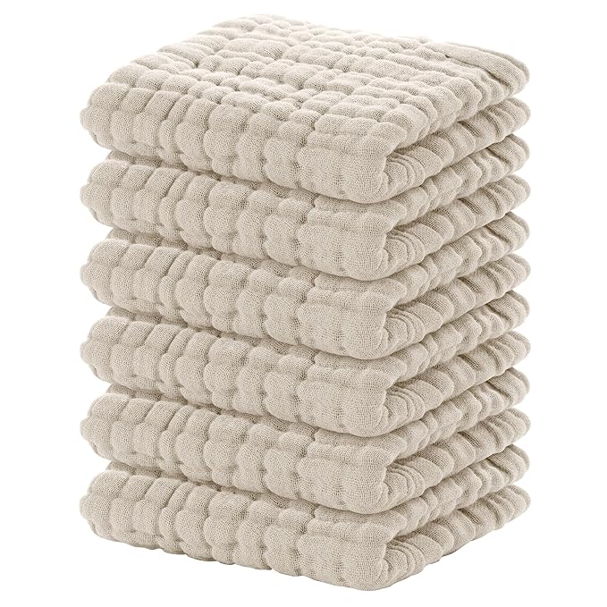 Yoofoss Muslin Baby Washcloths 100% Cotton Face Towels 6 Pack Wash Cloths for Baby 12x12in Soft and Absorbent Baby Wipes (Apricot)