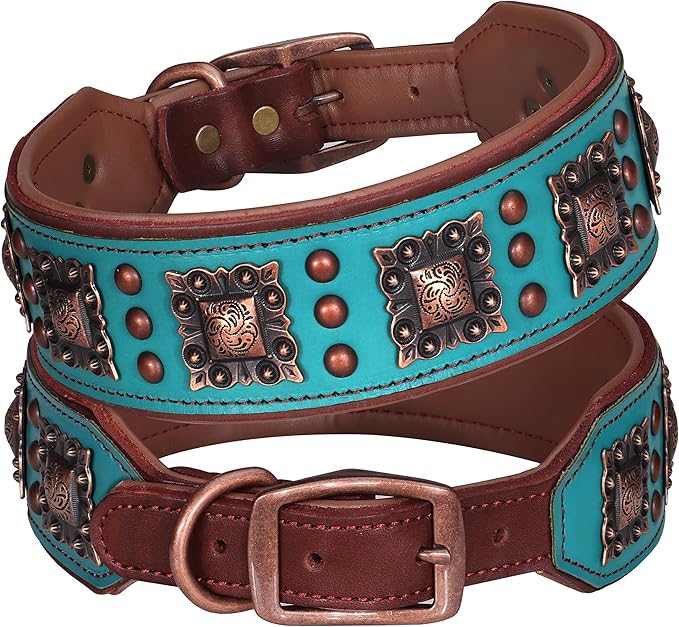 PET ARTIST Upgrade Padded Leather Dog Collar, 2 inch Wide Genuine Leather Dog by PETARTIST