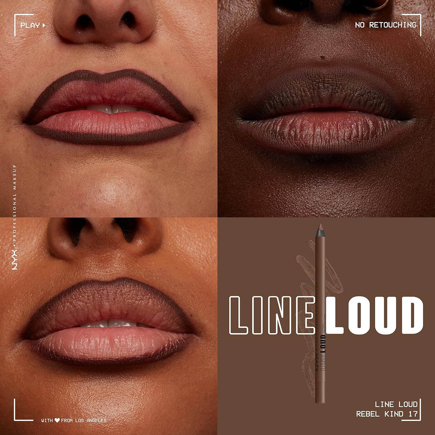 NYX PROFESSIONAL MAKEUP Line Loud Lip Liner, Longwear and Pigmented Lip Pencil with Jojoba Oil & Vitamin E - Rebel Kind (Chocolate Brown)