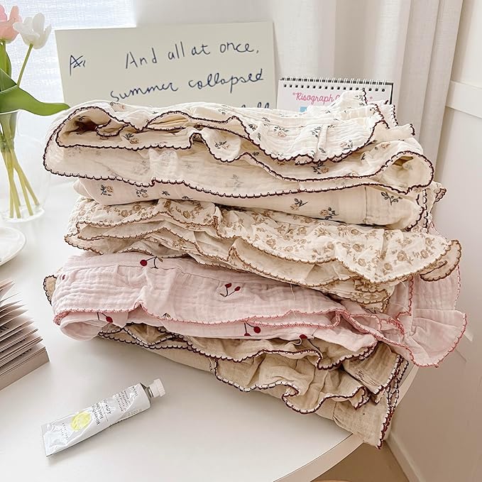 AOJIM Pink Cotton Muslin Kids Toddler Pillowcase Super Soft Baby Crib Bedding Pillowcase with Ruffle Edges Machine Washable Cherry Nursery Pillowcase for Boys Girls, Durable Kids Pillow Cover, 14x20''