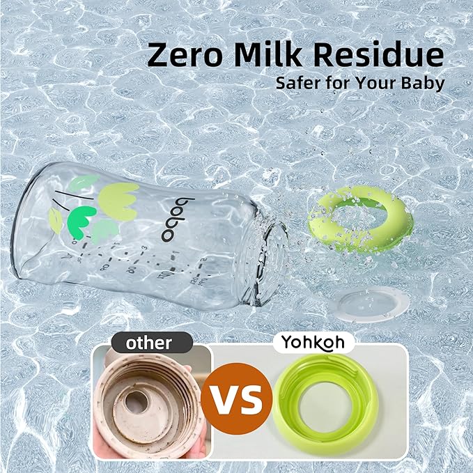 YOHKOH Glass Breast Milk Storage Bottles - 100% Leak-Proof, BPA-Free Breastmilk Storage Containers, Freezer & Dishwasher Safe, Ideal for Nursing Mothers (Green, 5.4oz (Pack of 6))