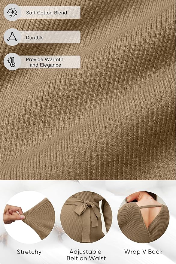 OUGES Womens Soft Cotton Blend Maternity Sweater Wrap V Neck Long Sleeve V Back Fall Shirts Pregnancy Outfits with Belt